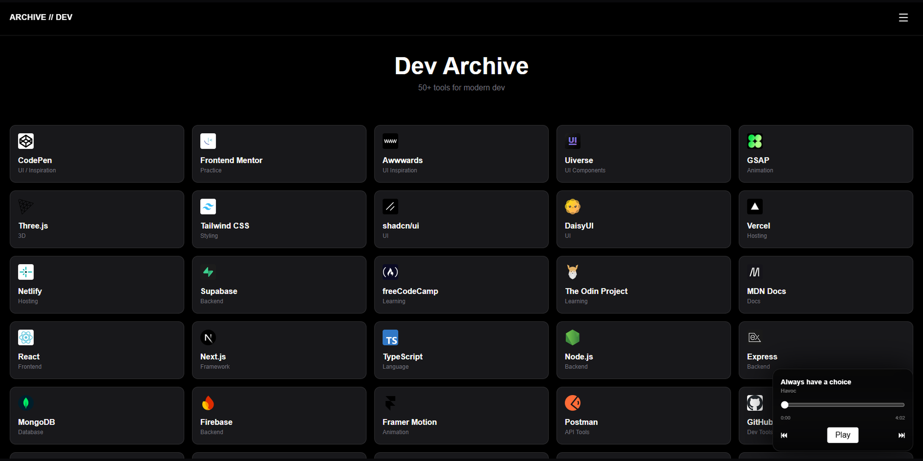 Screenshot of Archive.dev project